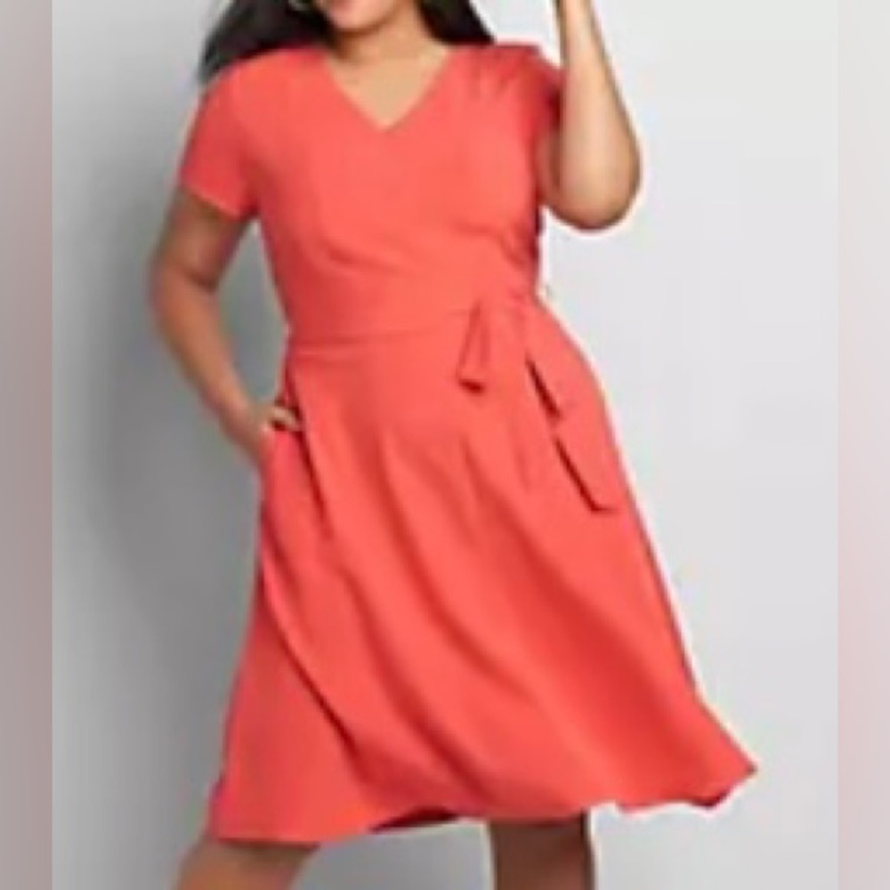 Lane Bryant Short-Sleeve Fit & Flare Lena Dress, Starfish Coral, Size 24